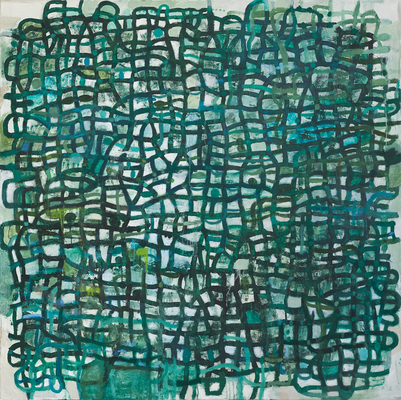 "Jade" oil and mixed media on canvas by John Belingheri, from Andrea Schwartz Gallery. 72 x 72 inches