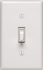 Classic white toggle dimmer switch in a white wallplate
