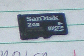 close-up of 2GB microSD card