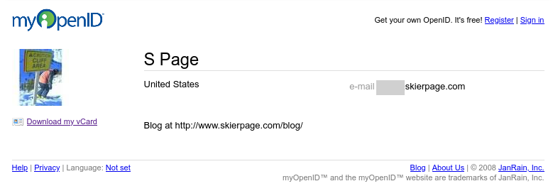 archived screenshot of my barebones page at myOpenID
